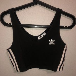 Cropped black and white three stripped adidas top